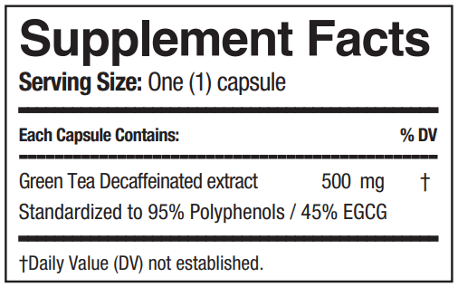 Green Tea Extract Decaffeinated Progena Supplement Facts