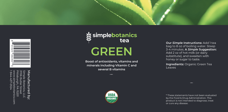 Green Tea Leaf Organic (Simple Botanics) Label