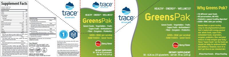 Greens Pak-Berry Trace Minerals Research label