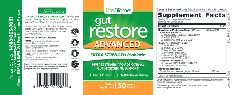 Gut Restore Advanced (Dr. Drew Sinatra/LifeBiome) Label
