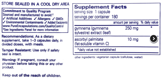 Gymnema Sylvestre (Pure Encapsulations) Supplement Facts