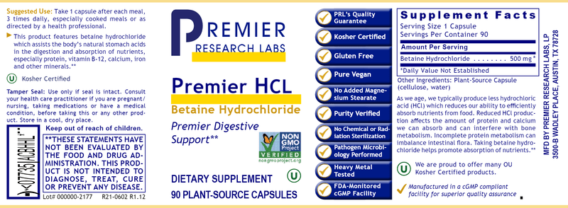 HCL Premier (Premier Research Labs) Label