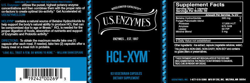 HCL-XYM™ Master Supplements (US Enzymes) Label