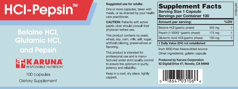 HCl-Pepsin (Karuna Responsible Nutrition) Label