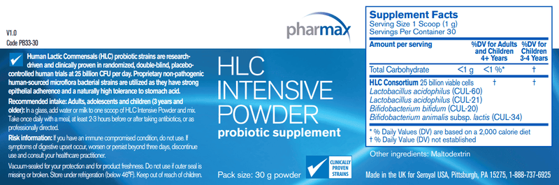 HLC Intensive Powder Pharmax Label