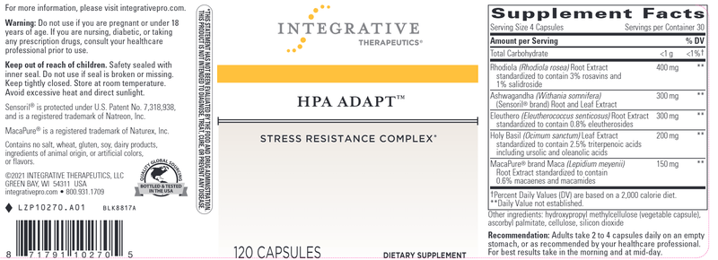 HPA Adapt (Integrative Therapeutics) Label
