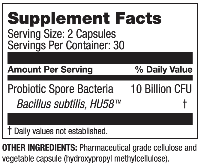 HU58 - High Potency Bacillus subtilis Probiotic by Microbiome Labs Supplement facts