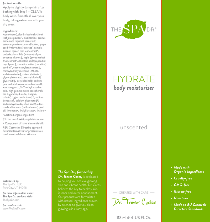 HYDRATE: Body Moisturizer Unscented (The Spa Dr) Label