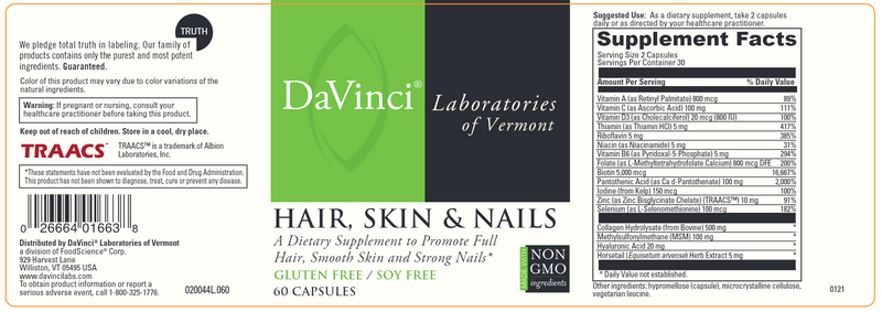 Hair Skin & Nails DaVinci Labs Label