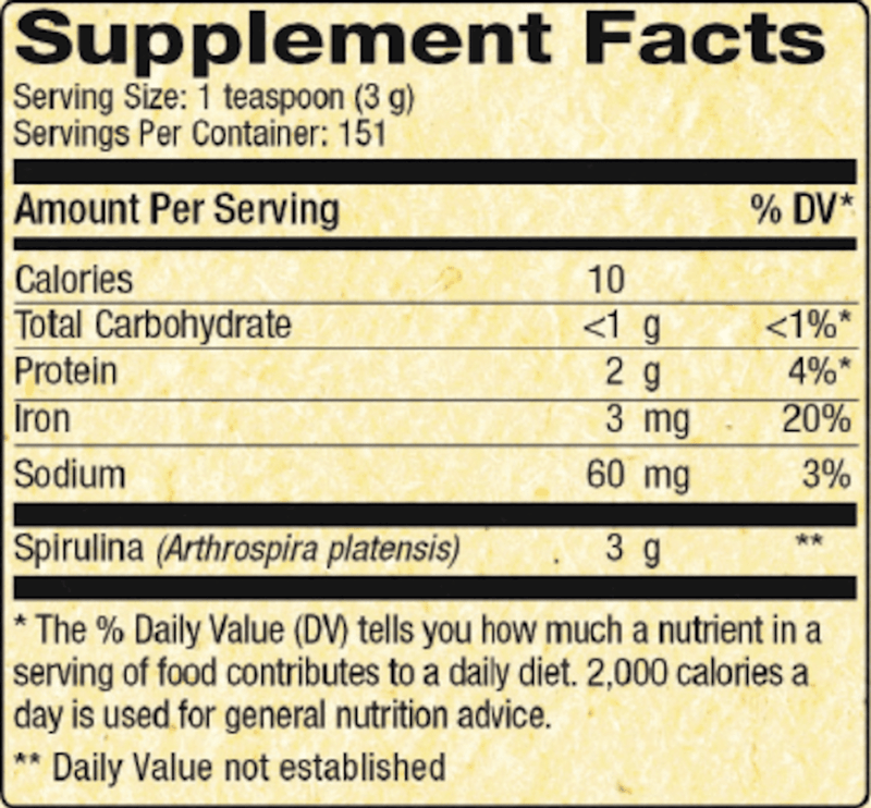 Hawaiian Spirulina Powder 16oz Nutrex Hawaii Supplement Facts