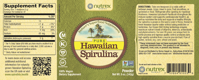 Hawaiian Spirulina Powder 5oz Nutrex Hawaii Label