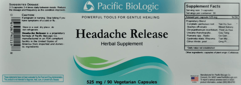 Headache Release (Pacific BioLogic) Label