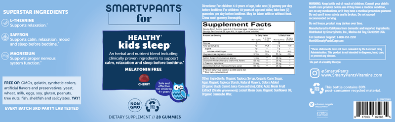 Healthy Kids Sleep (SmartyPants Vitamins) Label