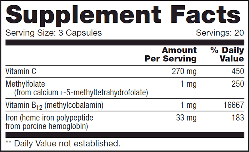 Heme Iron SAP (NFH Nutritional Fundamentals) 60ct Supplement Facts