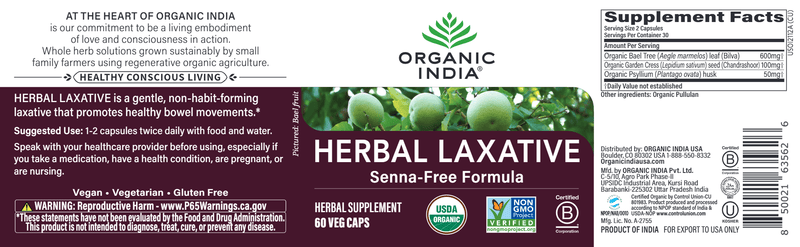 Herbal Laxative (Organic India) Label