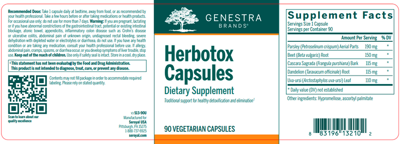 Herbotox Capsules label Genestra