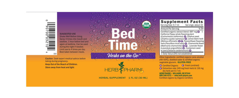 Herbs on the Go Bed Time label Herb Pharm