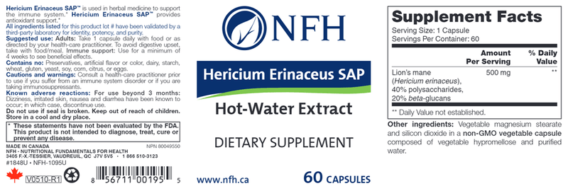 Hericium Erinaceus SAP (NFH Nutritional Fundamentals) Label