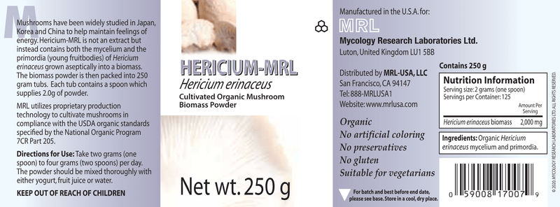 Hericium-MRL Powder (Mycology Research Labs) Label