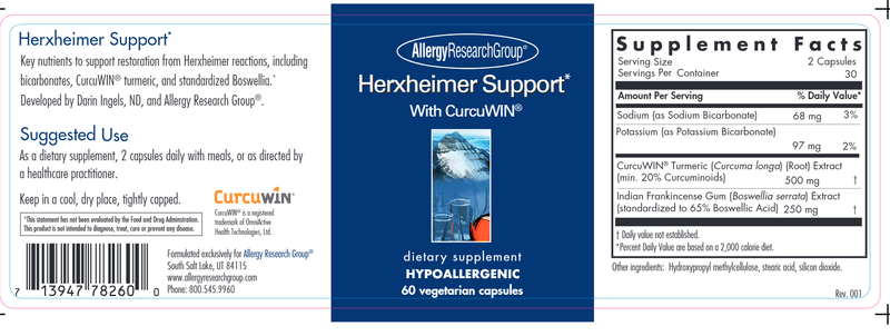 Herxheimer Support* with CurcuWIN® (Allergy Research Group) label