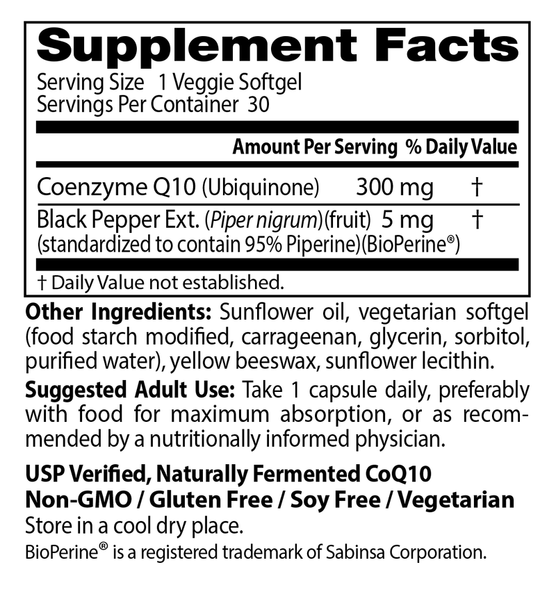 Hi Absorption CoQ10 300 mg (Doctors Best) Supplement Facts