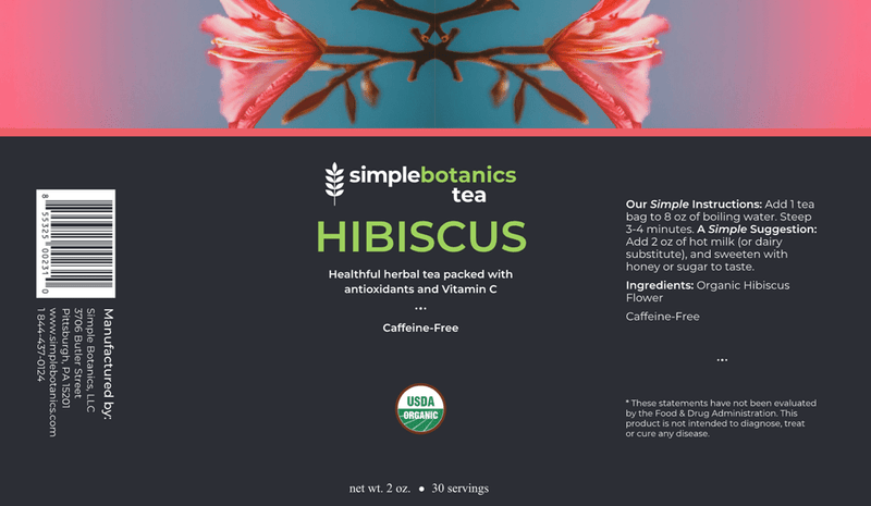 Hibiscus Flower Tea Organic (Simple Botanics) Label