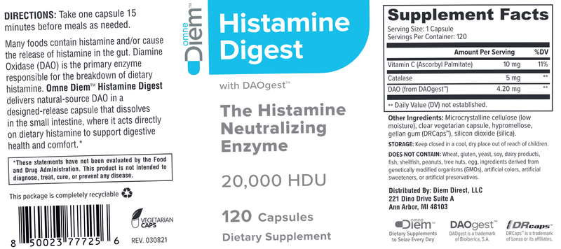 Histamine Digest 120 Caps Diem Label