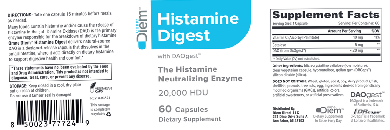 Histamine Digest 60 Caps Diem Label