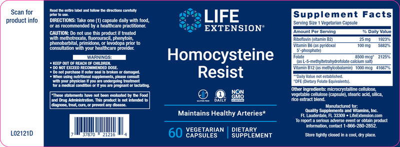 Homocysteine Resist (Life Extension) Label