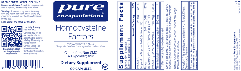 Homocysteine Factors - (Pure Encapsulations) 60ct label