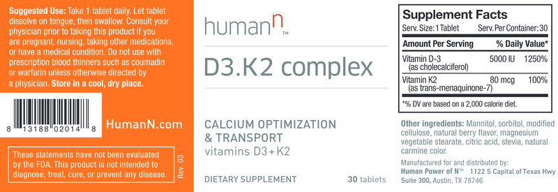 HumanN D3/K2 complex 30 tabs (HumanN) Label