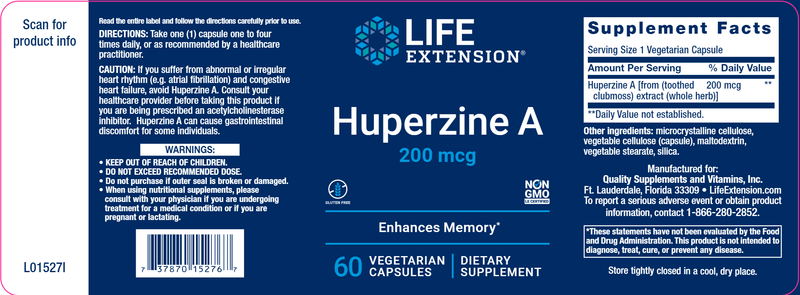 Huperzine A (Life Extension) Label