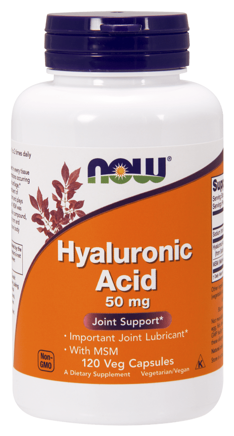 Hyaluronic Acid with MSM 120 Veg Capsules (NOW) Front