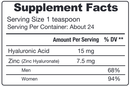 hyaluronic acid + zinc (hyalogic) supplement facts