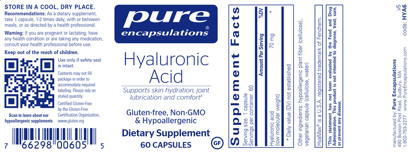Hyaluronic Acid 60 caps (Pure Encapsulations) label