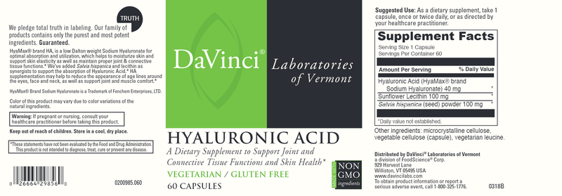 Hyaluronic Acid (DaVinci Labs) Label
