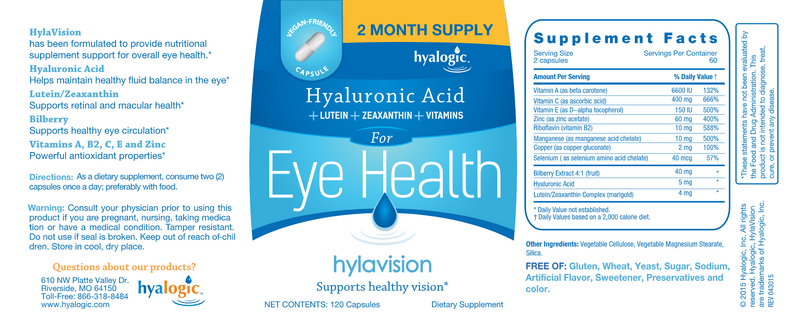 hylavision eye health (hyalogic) label