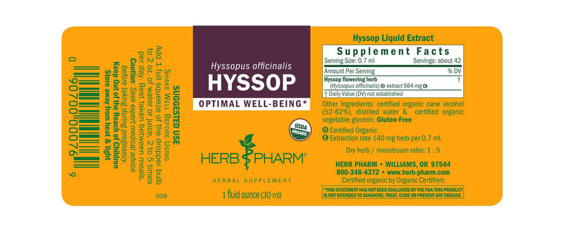 Hyssop 1oz label | Herb Pharm