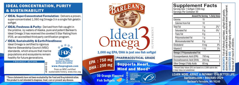 Ideal Omega3 (Barlean's Organic Oils) Label