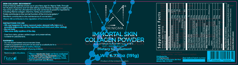 Immortal Skin Collagen Dr. Nigma Talib Label