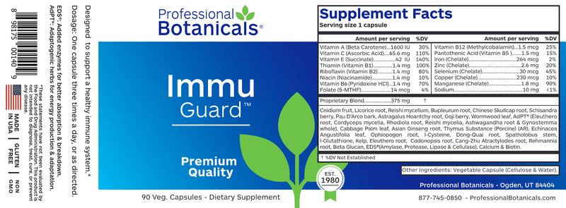 Immu Guard (Professional Botanicals) Label