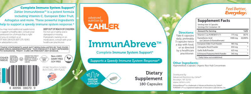 ImmunAbreve (Advanced Nutrition by Zahler) 180ct Label