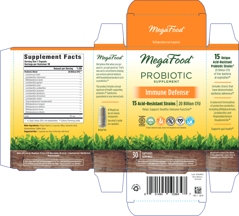 Immune Defense Probiotics (MegaFood) Label