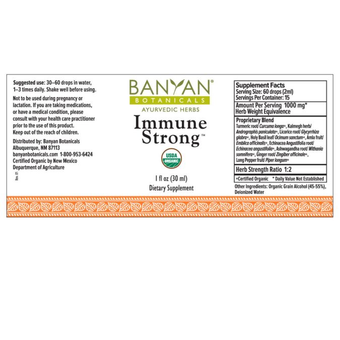 Immune Strong Liquid Extract (Banyan Botanicals) Label