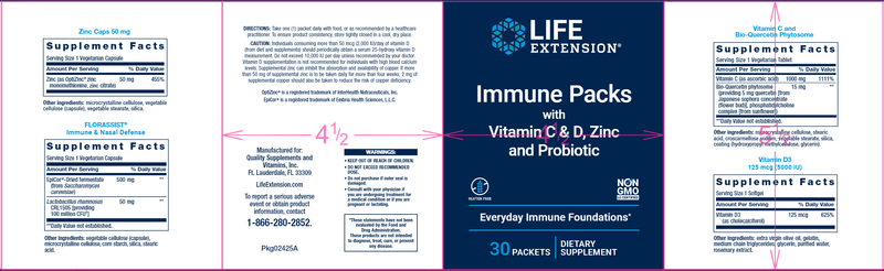 Immune Packs with Vitamin C & D Zinc and Probiotic (Life Extension) Label
