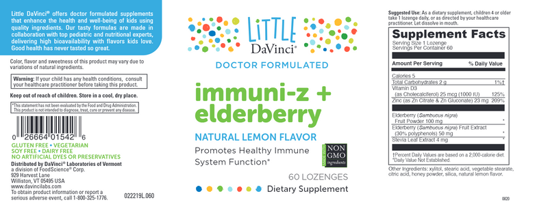 Immuni-z + Elderberry (Little Davinci) Label
