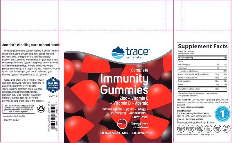Immunity Gummies Trace Minerals Research label