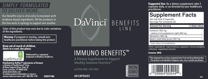 Immuno Benefits DaVinci Labs Label