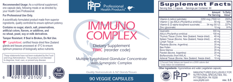 Immuno Complex Professional Health Products Label
