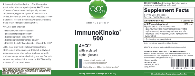 ImmunoKinoko AHCC 500 mg (QOL Labs) Label
